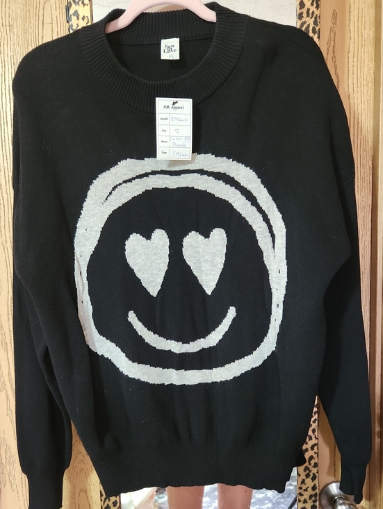 Sew In Love Sweaters - Sew In Love Black sweater with white heart-eye smiley